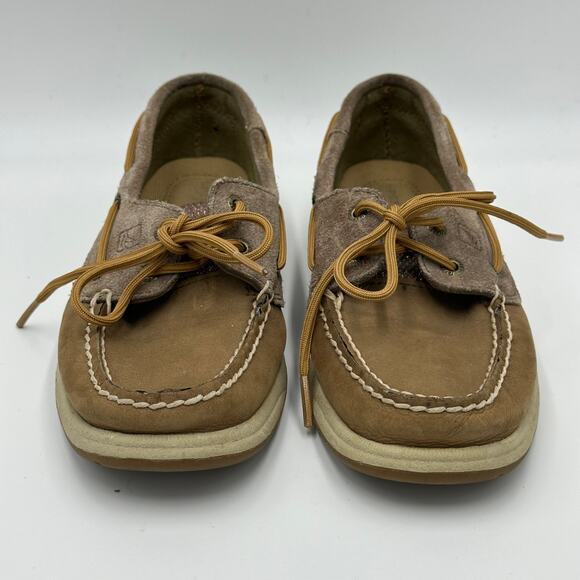 Sperry Top Sider Intrepid Glitter Leather Tan Boat Shoes Womens Size 5M STS92459 - Picture 3 of 16